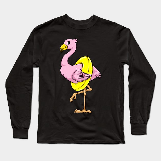 Cute Flamingo is swimming with a swimming ring Long Sleeve T-Shirt by Markus Schnabel